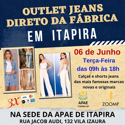 ‘Outlet do Jeans’ da APAE terá marcas famosas a preços baixos